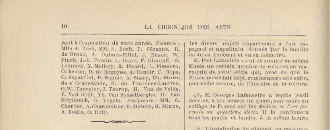 LA CHRONIQUE DES ARTS ET DE LA CURIOSITÉ... 11 Janvier 1890